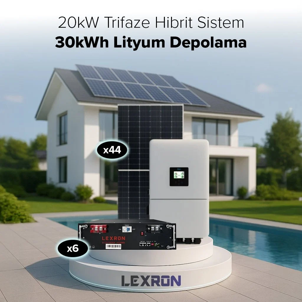 LEXRON 20KW TRİFAZE HİBRİT SİSTEM 2 (30kWh DEPOLAMA)