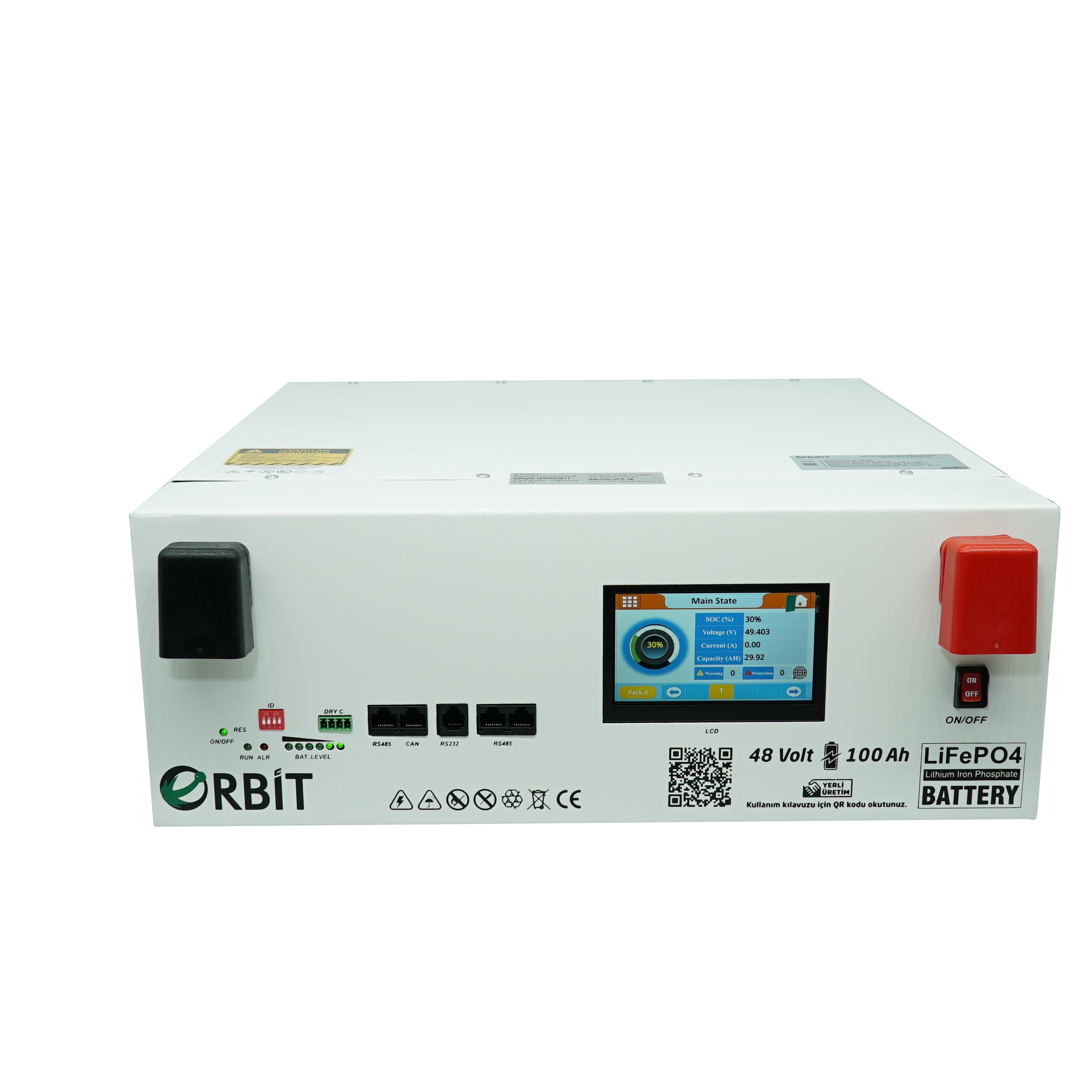 ORBİT 51.2 V 100 Ah LiFePO4 Akü-Low Voltage-Ekranlı-Metal Kasa