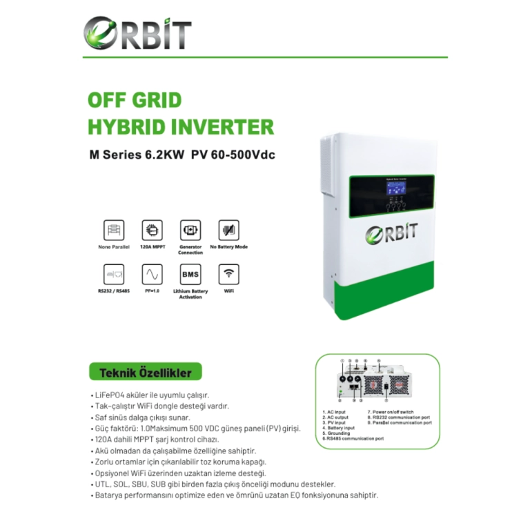 ORBİT 6.2 KW TAM SİNÜS OFFGRİD İNVERTER-NON PARALLEL