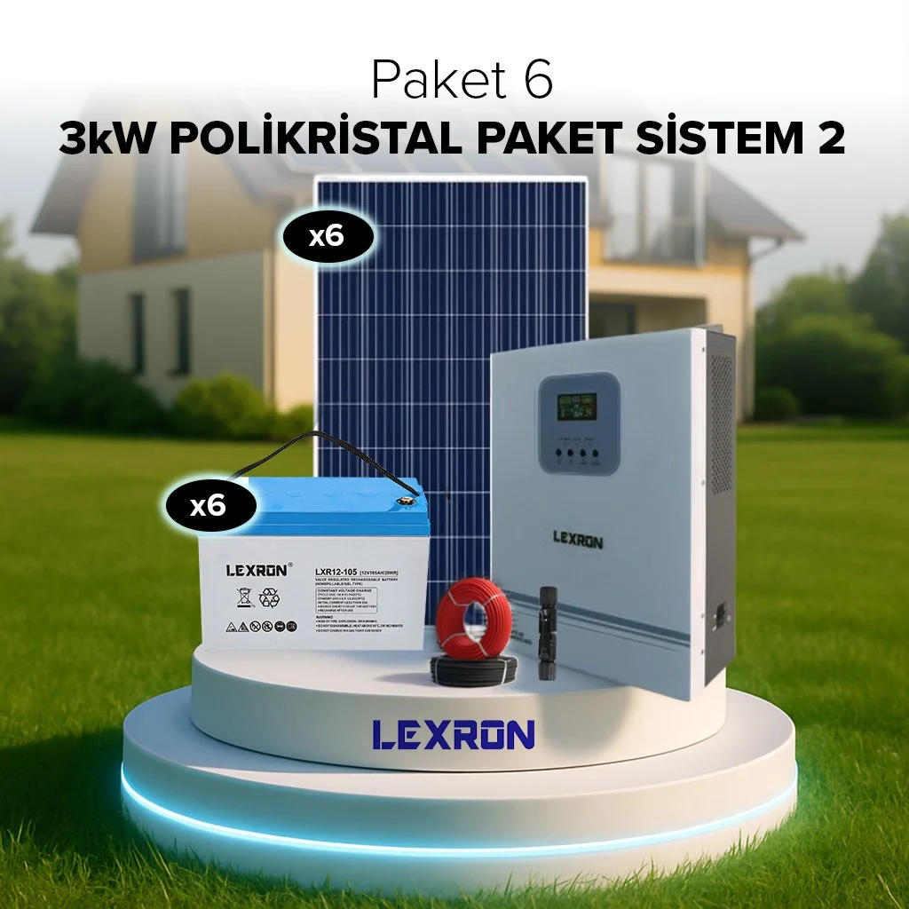 LEXRON 3kW POLİKRİSTAL PAKET SİSTEM 2 (Tam Kapsamlı Ev/Çiftlik Paketi)