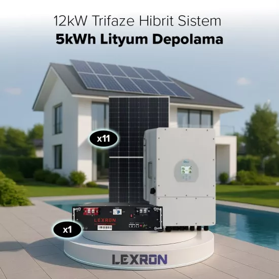 LEXRON 12KW TRİFAZE HİBRİT SİSTEM 2 (5kWh Depolama)