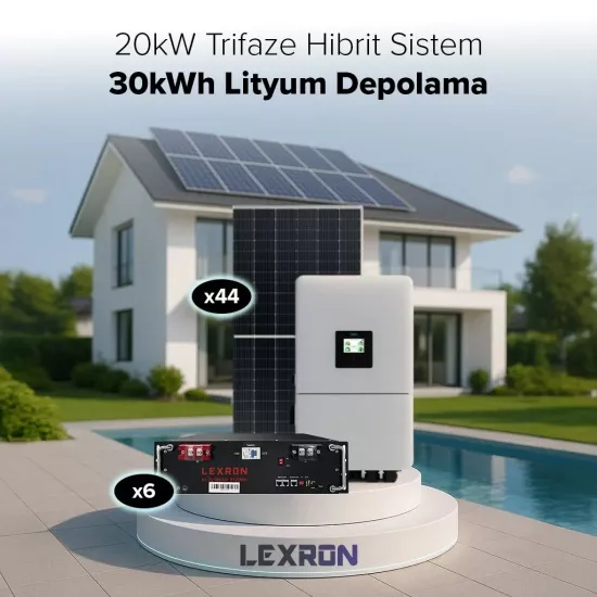 LEXRON 20KW TRİFAZE HİBRİT SİSTEM 2 (30kWh DEPOLAMA)