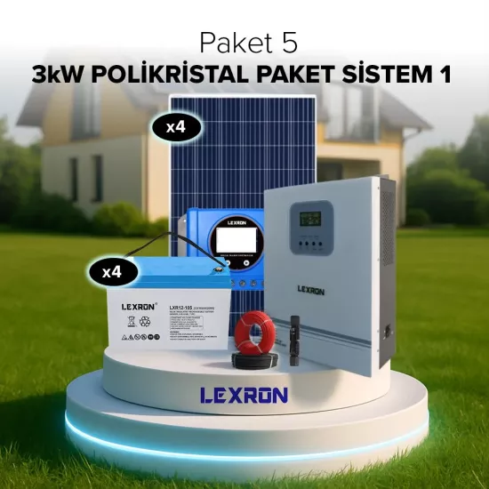 LEXRON 3kW POLİKRİSTAL PAKET SİSTEM (Müstakil Ev Paketi)
