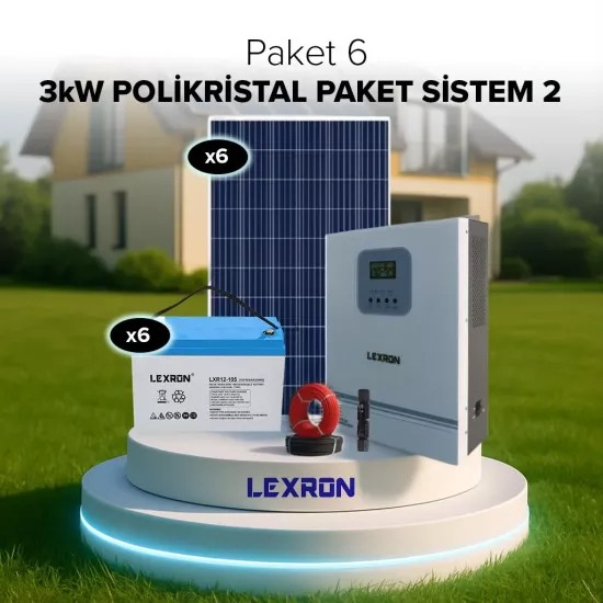 LEXRON 3kW POLİKRİSTAL PAKET SİSTEM 2 (Tam Kapsamlı Ev/Çiftlik Paketi)